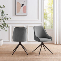 Furniturebox Uk Penrose Black Round Dining Table & 4 Grey Beaumont Fabric Swivel Chairs - thumbnail 9