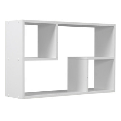 Urbn-Living Urbnliving Height 38Cm Nyborg Rectangular Wooden Floating Wall Mounting Colour White Shelf Display Unit Book Storage - image 1