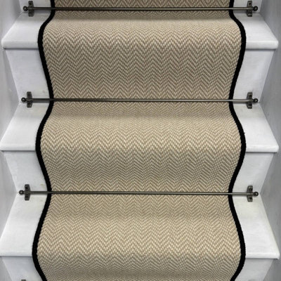 RainbowHome Herringbone Chalk Beige Wool Stair Runner With 100% Pure Wool Edge 60 600 - image 1