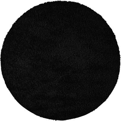 Livabliss Round Moda Shaggy-Solid Color Black Plush Soft Pile Living Bedroom Rug 160 X 160 Cm Easy Care, Non Shedding - image 1