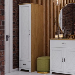 Heze Furniture Provenza 1 Door Premium Wardrobe Rustic Style - Stone Oak / White Matt - thumbnail 2