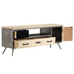 Berkfield Tv Cabinet Solid Mango Wood And Steel 120X30X45 Cm - thumbnail 3
