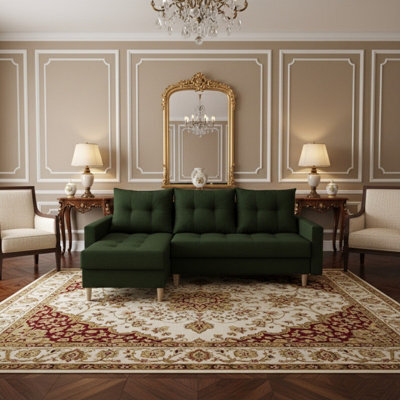 Bodo Corner Sofa Bed With Sleep Function 2 Bedding Storage Compartments Pull Out Comfortable Living Room Sofa Green - image 1