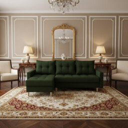 Bodo Corner Sofa Bed With Sleep Function 2 Bedding Storage Compartments Pull Out Comfortable Living Room Sofa Green - thumbnail 1