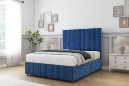 "Sloomy Langston Navy Plush Divan Bed Set 2 Drawers Right Side - 54"" Floor Standing & 12""  Footboard 5' King" - thumbnail 2