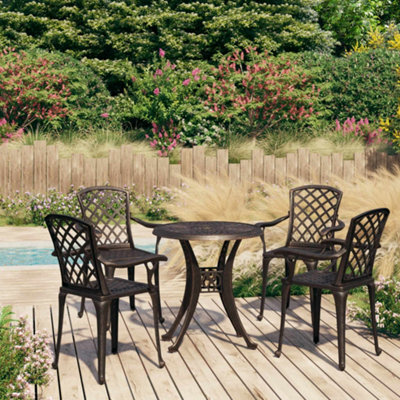 Berkfield 5 Piece Bistro Set Cast Aluminium Bronze - image 1