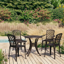 Berkfield 5 Piece Bistro Set Cast Aluminium Bronze - thumbnail 1