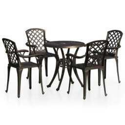 Berkfield 5 Piece Bistro Set Cast Aluminium Bronze - thumbnail 2