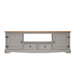 Mercers Furniture Corona Grey Wax Large Widescreen Tv Unit 2 Door 2 Drawer Media Unit Solid Wood Pine Wooden With Mexican Styling - thumbnail 3