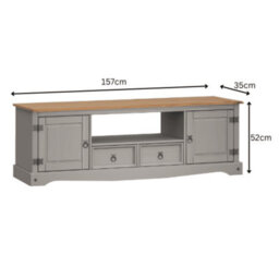 Mercers Furniture Corona Grey Wax Large Widescreen Tv Unit 2 Door 2 Drawer Media Unit Solid Wood Pine Wooden With Mexican Styling - thumbnail 4