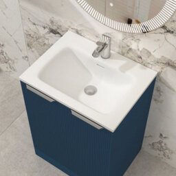 Royal Bathrooms Evora 700mm Midnight Blue Fluted Floor Standing Bathroom Vanity Unit 2 Door Cabinet Storage With Stone Basin Sink - 1 Tap Hole - thumbnail 5