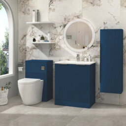 Royal Bathrooms Evora 700mm Midnight Blue Fluted Floor Standing Bathroom Vanity Unit 2 Door Cabinet Storage With Stone Basin Sink - 1 Tap Hole - thumbnail 2
