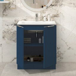 Royal Bathrooms Evora 700mm Midnight Blue Fluted Floor Standing Bathroom Vanity Unit 2 Door Cabinet Storage With Stone Basin Sink - 1 Tap Hole - thumbnail 3
