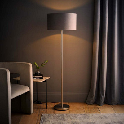 Valuelights Charles Chrome Floor Lamp With Grey Velvet Shade And Bulb - image 1