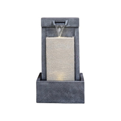 Ivyline Outdoor Contemporary Cube Water Feature - Cement - L47 X W37 X H83 Cm - Black - image 1