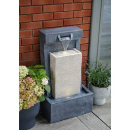 Ivyline Outdoor Contemporary Cube Water Feature - Cement - L47 X W37 X H83 Cm - Black - thumbnail 3