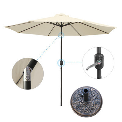 VRUC Outdoor 3M Parasol - Crank Up & Tilt Garden Parasol Umbrella Cream And Base - image 1