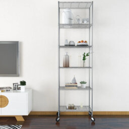 Silver 6-Tier Metal Wire Shelving Unit With Wheels Storage Rack Kitchen - thumbnail 3