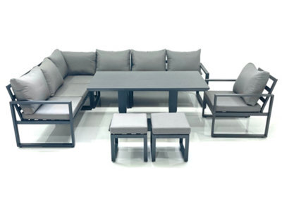Fimous Aluminum Outdoor Garden Furniture Set Corner Sofa Chair 2 Small Footstool Adjustable Rising Lifting Dining Table Sets