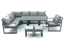 Fimous Aluminum Outdoor Garden Furniture Set Corner Sofa Chair 2 Small Footstool Adjustable Rising Lifting Dining Table Sets - thumbnail 1