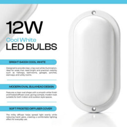 Led Bulkhead Ceiling Light 6400K Cool White 9W 12W Oval Slim Surface Mounted Wall Lamp 900Lm Porch Bathroom Indoor Kitchen - thumbnail 4