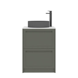 Royal Bathrooms Royal Bathroom Elmore 600mm Matt Green Freestanding Bathroom Vanity Unit 2 Drawer Plain White Worktop With Art Round Basin - thumbnail 7