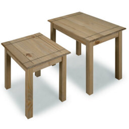Mews Panama Nest Of Tables Solid Pine Wood Waxed Oak Finish - thumbnail 4