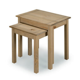 Mews Panama Nest Of Tables Solid Pine Wood Waxed Oak Finish - thumbnail 3