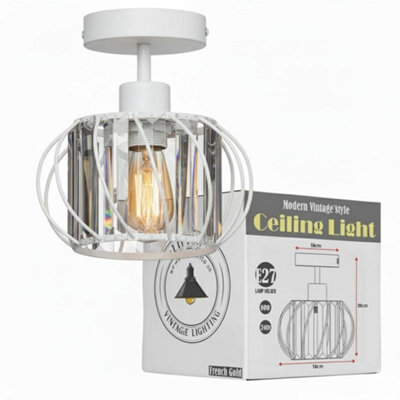 Ledsone Crystals Ceiling Light Fixtures Chandelier 18Cm White Small Semi Flush Mount Ceiling Light Fitting