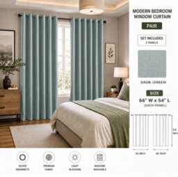 Aspire Homeware Sage Green Linen 100% Blackout Curtain - Thermal Insulated Eyelet Room Darkening Curtain Pair (W)168Cm X (D)137Cm - thumbnail 9