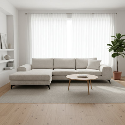 Abakus Direct Venice Chenille Corner Sofa In Stone Grey Left Facing With Deep Seats And Extra-Wide Padded Arms - image 1