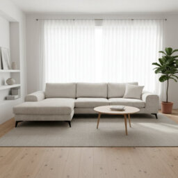 Abakus Direct Venice Chenille Corner Sofa In Stone Grey Left Facing With Deep Seats And Extra-Wide Padded Arms