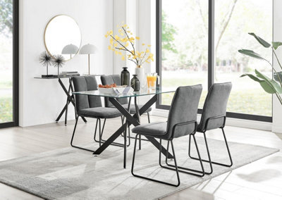 Furniturebox Uk Leonardo Black Leg Glass Dining Table & 4 Dark Grey Halle Chairs - image 1