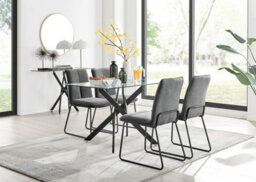 Furniturebox Uk Leonardo Black Leg Glass Dining Table & 4 Dark Grey Halle Chairs - thumbnail 1