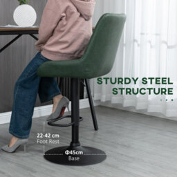 Homcom Pu Leather Padded Bar Stools Set Of 2 With Metal Base, Dark Green - thumbnail 7