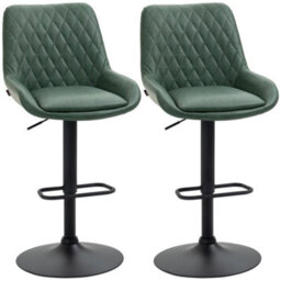 Homcom Pu Leather Padded Bar Stools Set Of 2 With Metal Base, Dark Green - thumbnail 2