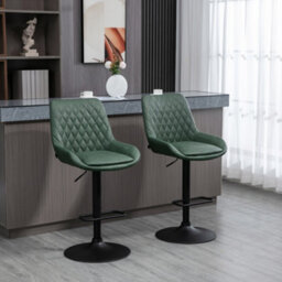 Homcom Pu Leather Padded Bar Stools Set Of 2 With Metal Base, Dark Green
