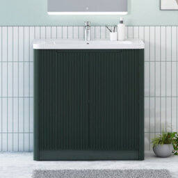 Royal Bathrooms Avenza 800mm Fluted Floor Standing Vanity Unit Deep Moss Green 2 Door Storage Cabinet With Ceramic Basin - thumbnail 1