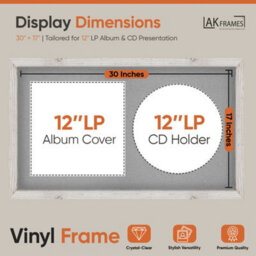 "30X17"" White Rustic Modern Vinyl Record Frame With Silver Mount For 12 Inch Lp Album Cover & Disc - Ak Frames" - thumbnail 2