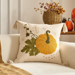 Amorly Autumn Pumpkin Vine Cushion Cover 45X45Cm,tassel Decor Farmhouse Style Pillow Case Only No Insert For Thanksgiving Fall Home Decor - thumbnail 2