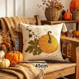 Amorly Autumn Pumpkin Vine Cushion Cover 45X45Cm,tassel Decor Farmhouse Style Pillow Case Only No Insert For Thanksgiving Fall Home Decor - thumbnail 3