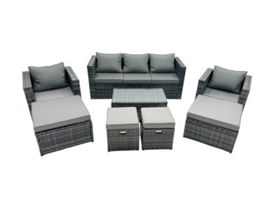 Fimous Outdoor Coffee Table Sofa Armchair Set With 2 Big Stools 2 Small Footstools Garden Furniture Set Dark Grey Mixed - image 1