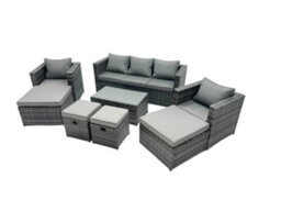 Fimous Outdoor Coffee Table Sofa Armchair Set With 2 Big Stools 2 Small Footstools Garden Furniture Set Dark Grey Mixed - thumbnail 2