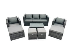 Fimous Outdoor Coffee Table Sofa Armchair Set With 2 Big Stools 2 Small Footstools Garden Furniture Set Dark Grey Mixed - thumbnail 1