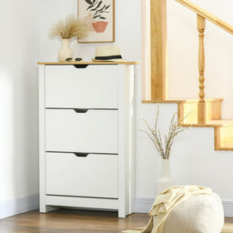 Homcom 18-Shoe Storage Cabinet 6 Shelves 3 Drawers Tabletop 4 Legs Modern White - thumbnail 8
