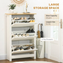 Homcom 18-Shoe Storage Cabinet 6 Shelves 3 Drawers Tabletop 4 Legs Modern White - thumbnail 4