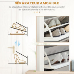 Homcom 18-Shoe Storage Cabinet 6 Shelves 3 Drawers Tabletop 4 Legs Modern White - thumbnail 6