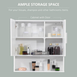Kleankin Bathroom Mirror Cabinet Wall Mount Storage Organizer W/ Door, White - thumbnail 6