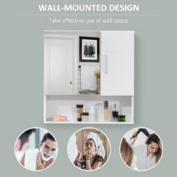 Kleankin Bathroom Mirror Cabinet Wall Mount Storage Organizer W/ Door, White - thumbnail 5