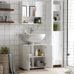 Kleankin Bathroom Mirror Cabinet Wall Mount Storage Organizer W/ Door, White - thumbnail 4